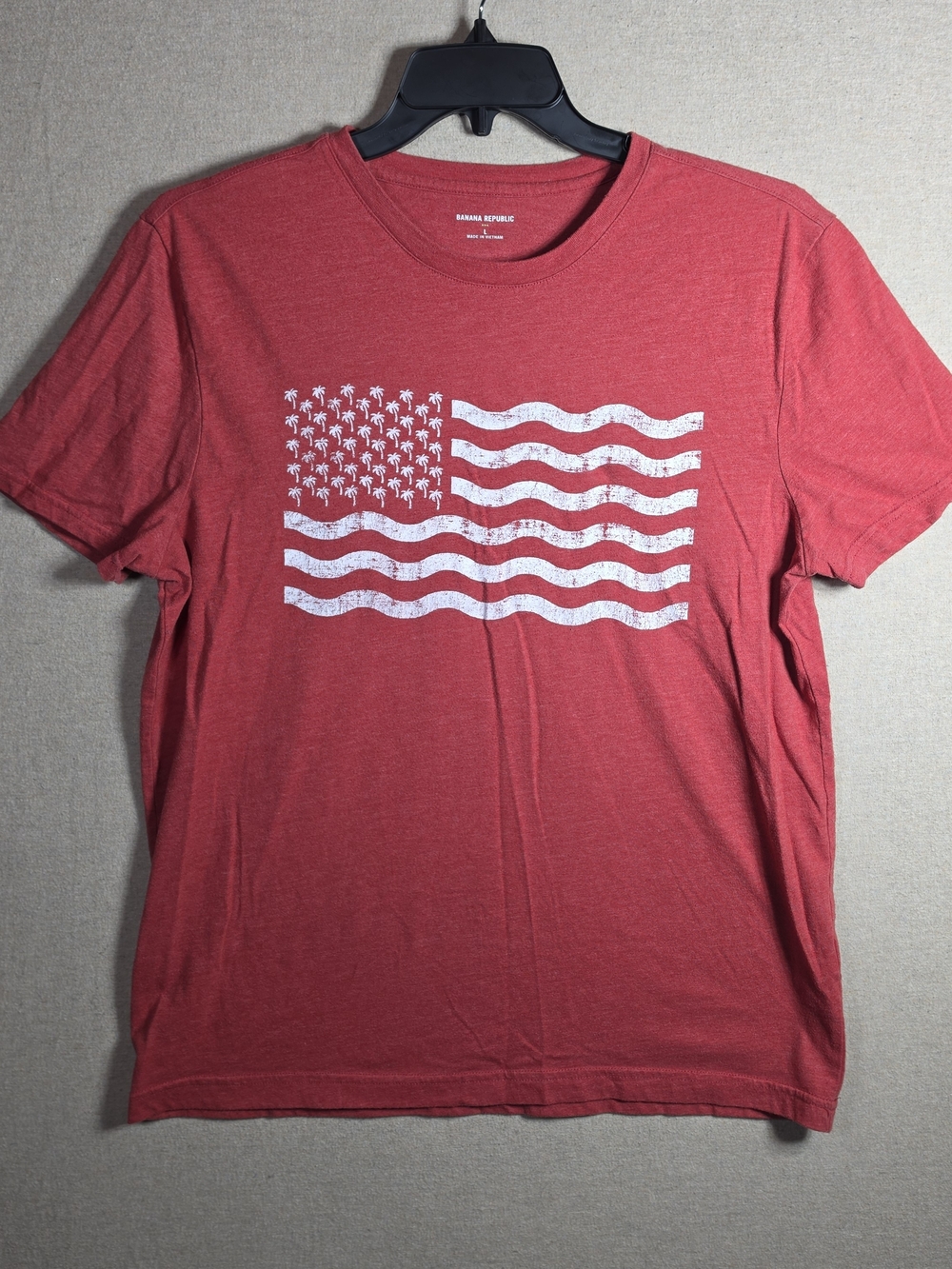 Banana Republic Red Graphic Flag Crew Neck T-Shirt  Men's L Palm Trees